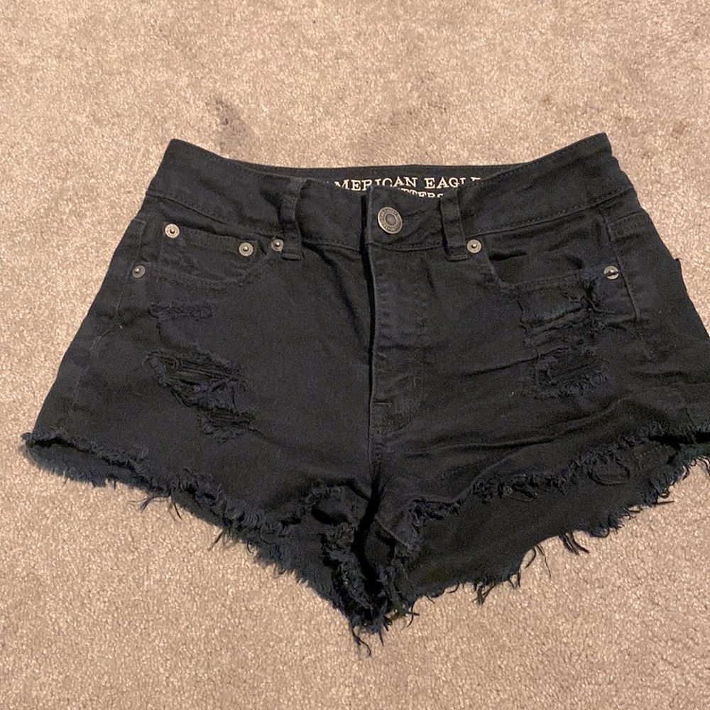 American Eagle 🦅 Black Distressed High-Rise Festival Shorts